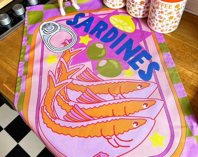 Retro Sardine Tin Tea Towel