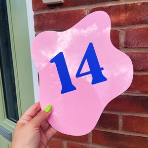 Baby Pink Blob House Number Sign - Customise Number Colour