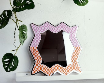 Spikey Checkerboard Mirror - Pink/Orange