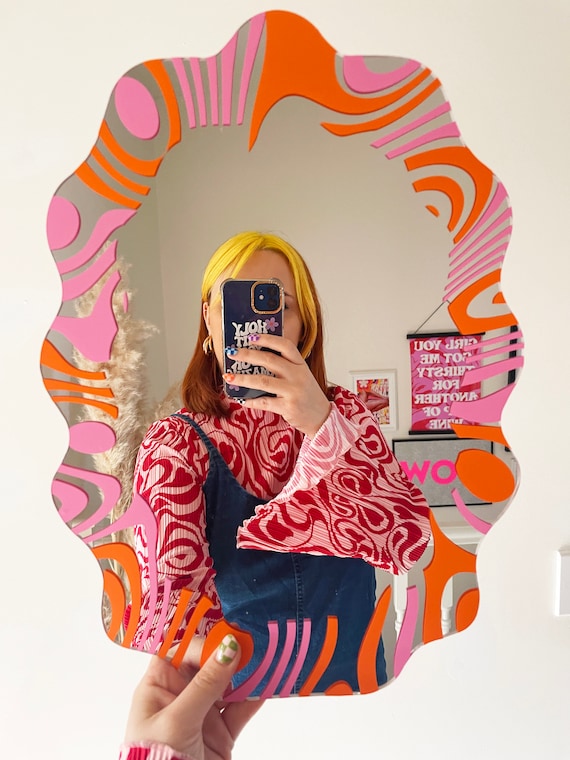 Pink & Orange Marbling Wavy Mirror - Etsy