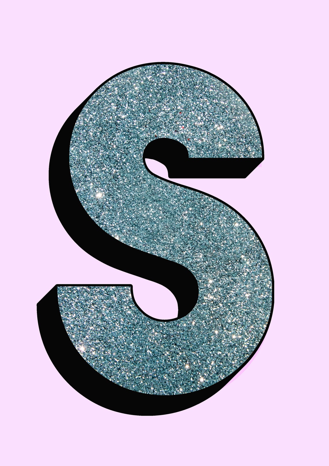 Personalised Initial Blue Glitter Wall Art/Wall Decor/Print Etsy