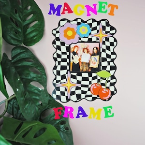 Monochrome Check & Cherries Print Magnet Frame