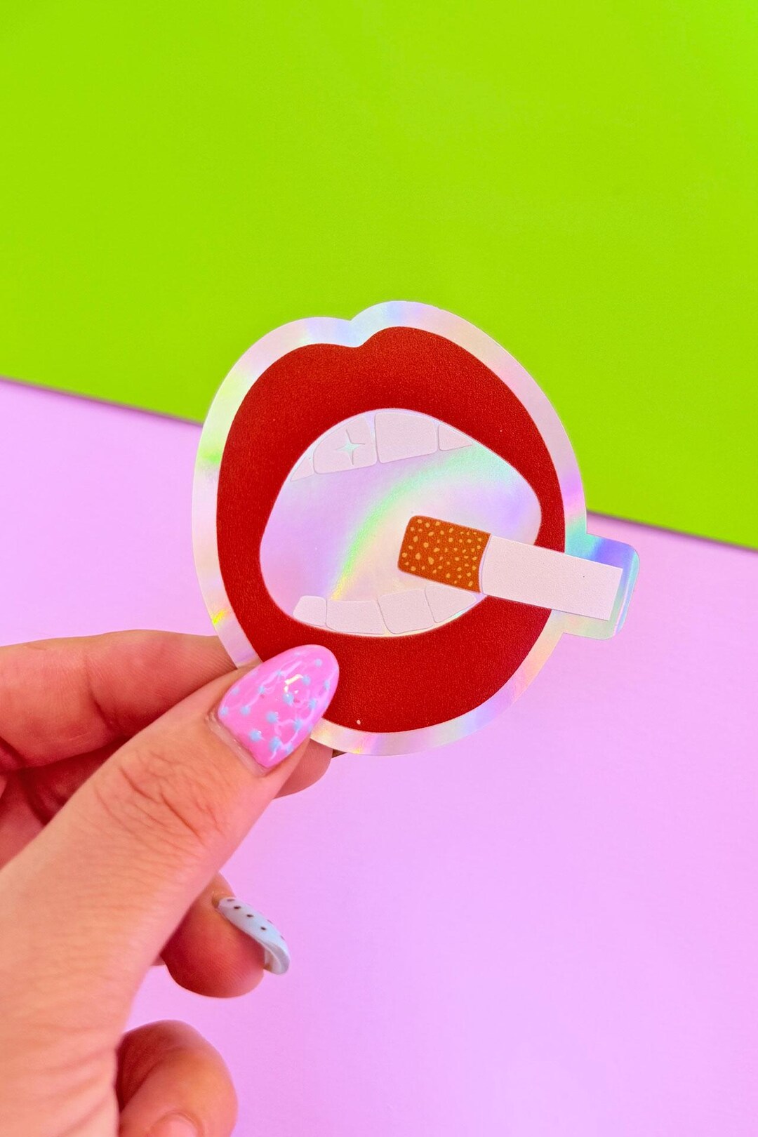 Smokin' Lips Holographic Sticker - Etsy