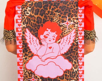 Leopard Print Cherub Tea Towel