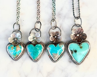 Turquoise Heart Necklace, Blue heart Necklace, Turquoise flower necklace, Turquoise Heart Pendant, Valentines Pendant, Valentines Necklace