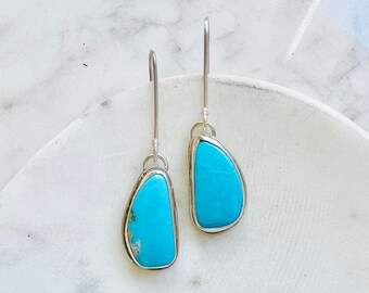 Turquoise Earrings, Blue Stone Earrings, Long turquoise Earrings, turquoise triangle earrings