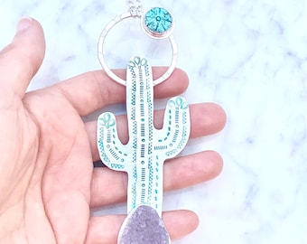 Cactus Necklace, Saguaro Necklace, Nature Jewelry, Cactus Pendant Saguaro Pendant, Amethyst Necklace, Desert Necklace, Southwest Necklace
