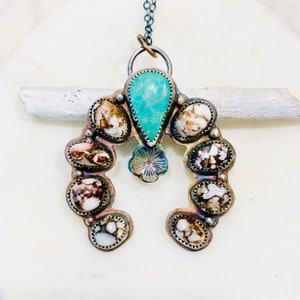 Handmade Wild Horse Magnesite Squash Blossom Necklace: Sterling Silver Pendant