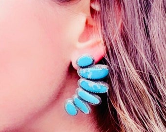 Turquoise wing earring, Turquoise Ear Wing, Turquoise Bridal Earrings, Mismatched turquoise earrings, Turquoise cluster earrings