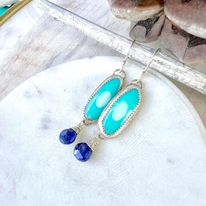 Handmade Campitos Turquoise Earrings: Sterling Silver Lapis Lazuli Dangles