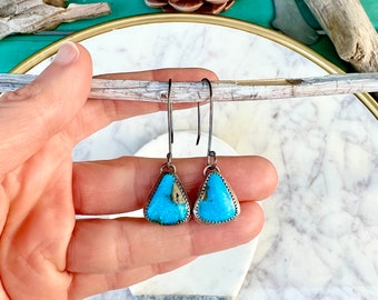 turquoise triangle earrings, Long Turquoise Earrings, Blue Triangle Earrings, Dark Blue turquoise Earrings, triangle turquoise earrings