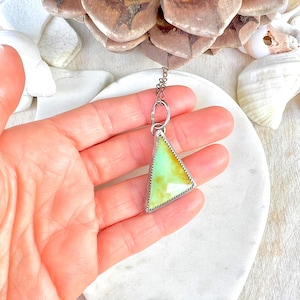 Kingman Turquoise Triangle Necklace: Sterling Silver Pendant
