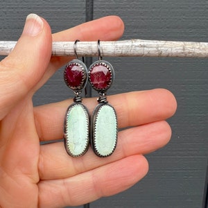 Ruby And Turquoise Earrings, Rosecut Ruby Earrings, Ruby Jewelry, Turquoise Earrings, Red Gemstone Earrings, Berry Gemstone Earrings image 7