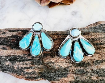 turquoise ear jacket, ear jacket turquoise, front back earrings, double sided earrings, turquoise ear climbers, natural turquoise earrings