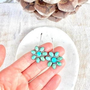 Handmade Sterling Silver Turquoise Flower Earrings: American Mined