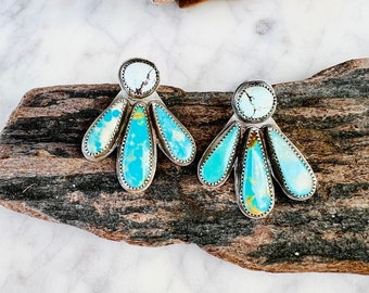 turquoise ear jacket, ear jacket turquoise, front back earrings, double sided earrings, turquoise ear climbers, natural turquoise earrings