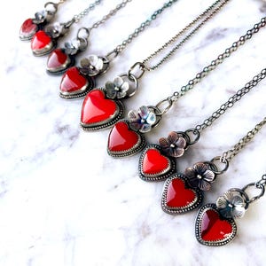 Rosarita Red Heart Necklace, Sterling Silver Heart Pendant Jewelry