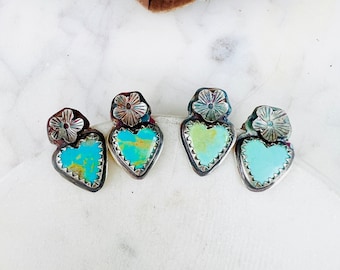 turquoise heart earrings, heart turquoise earrings, turquoise flower earrings, blue heart earrings, mini heart earrings, tiny heart earrings