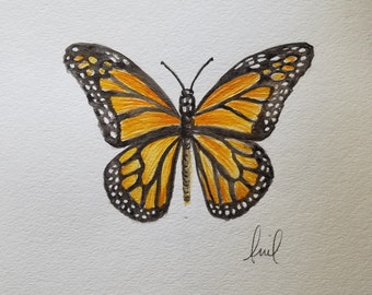 Original watercolor painting of a monarch butterfly