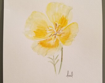Original watercolor painting of a California Poppy