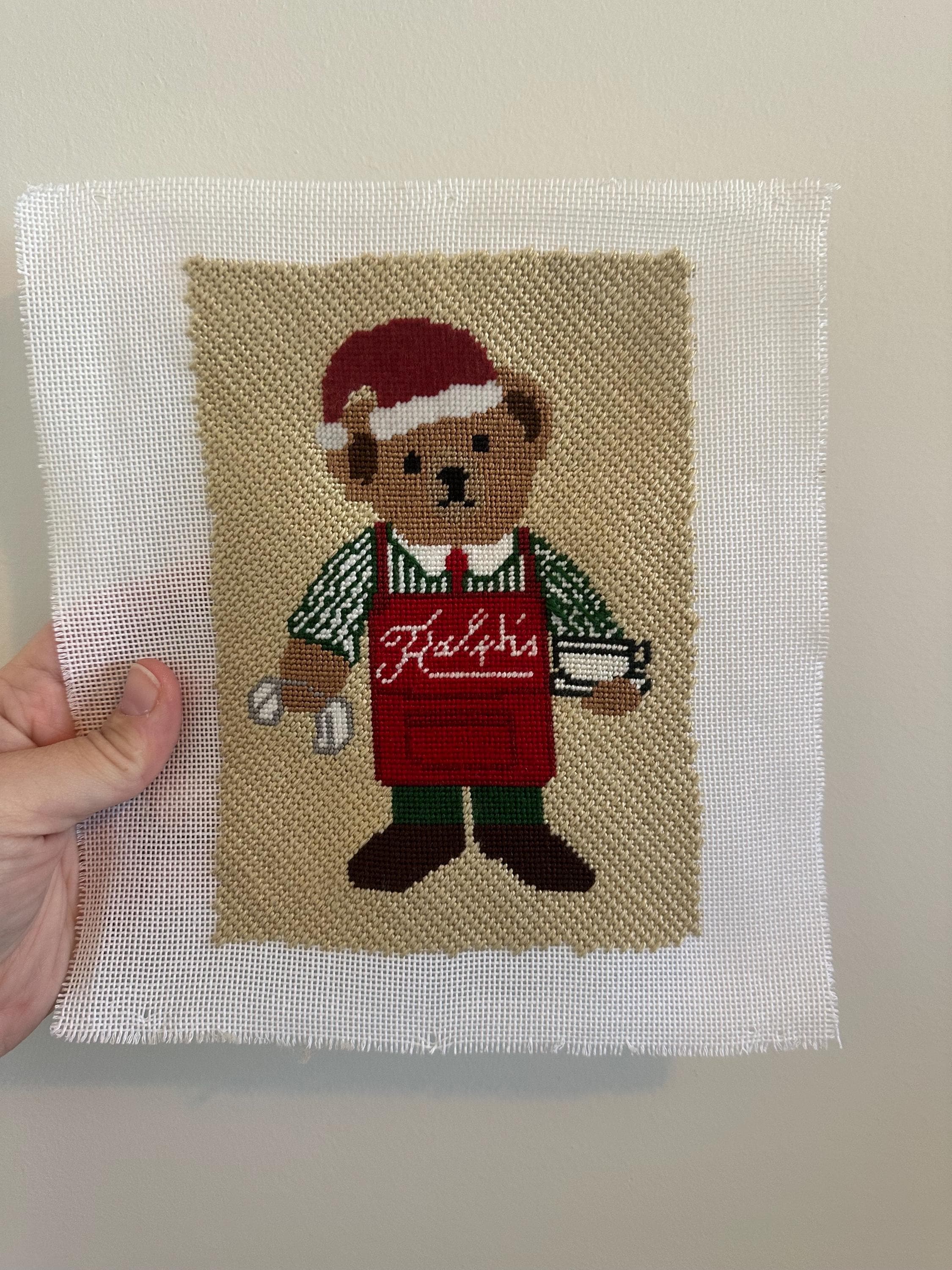 Ralph's Coffee Christmas Polo Bear Handpainted Needlepoint Canvas