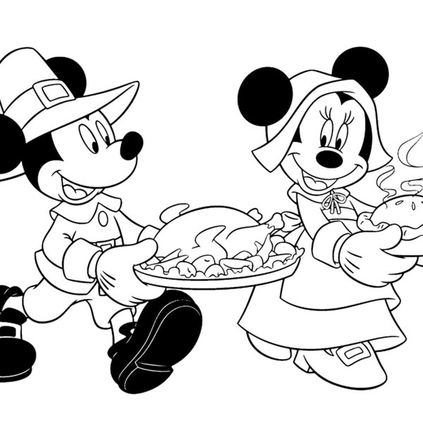 7 Pages of Mickey Mouse Thanksgiving Coloring Book - Printable PDF Coloring Book Minnie Mouse Coloring - Mickey and Friends Printable