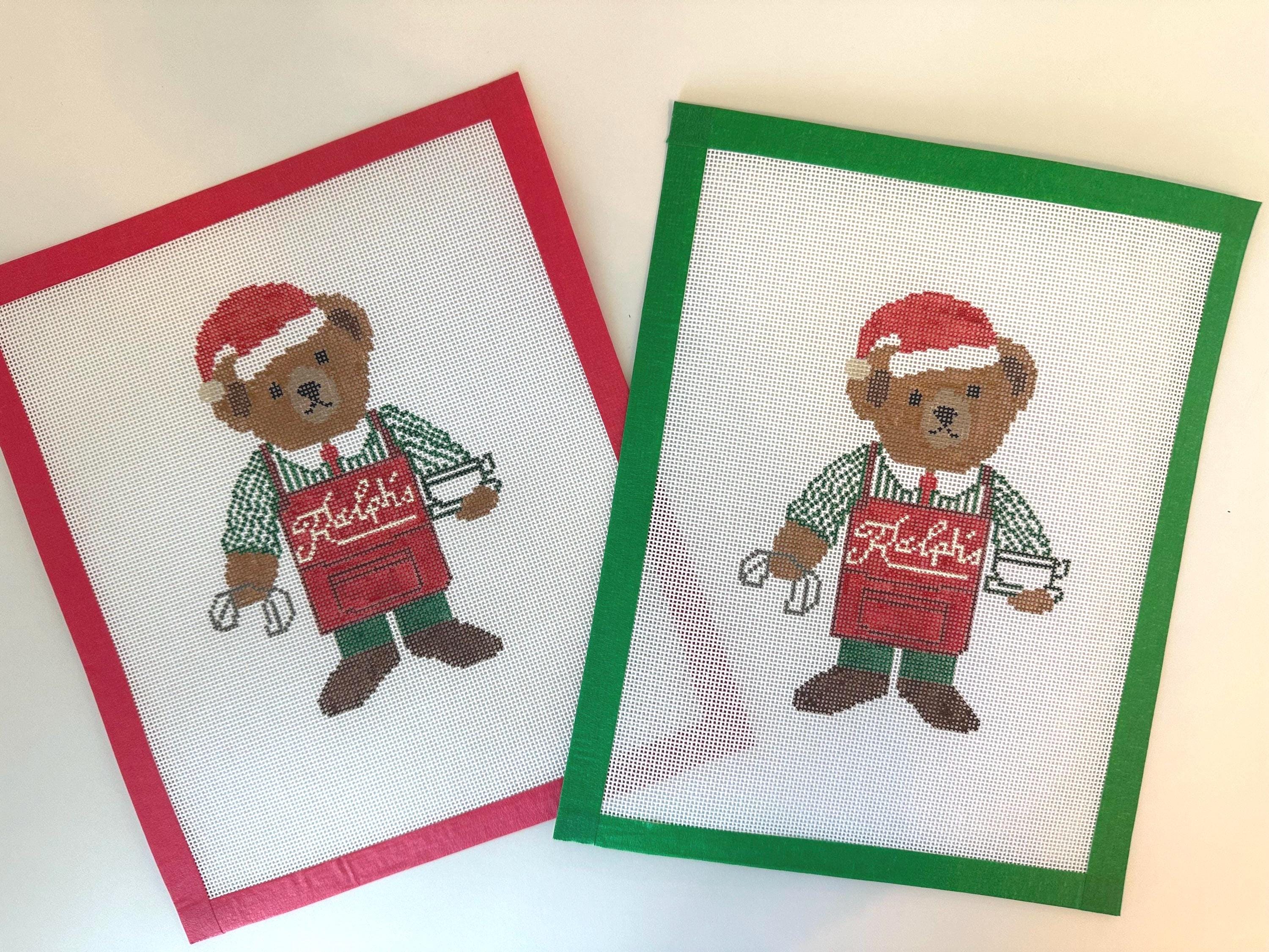 Ralph's Coffee Christmas Polo Bear Handpainted Needlepoint Canvas