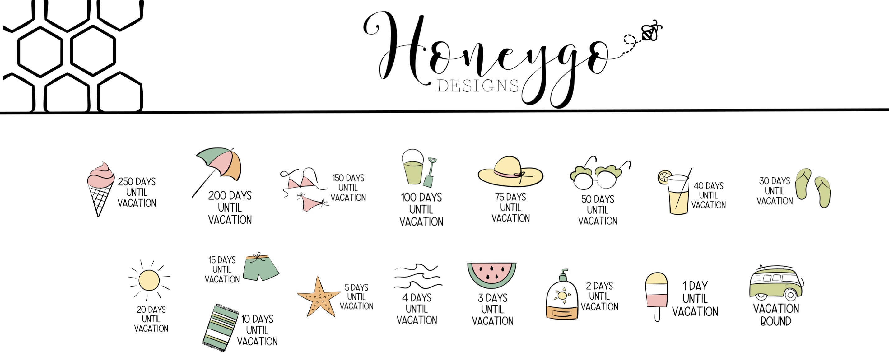 Beach Vacation Countdown Stickers: Planner Stickers, Erin Condren ...