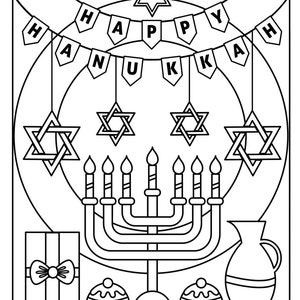 8 pages de Hanoukka à colorier - Téléchargement PDF - Coloriages de Hanoucca - Livres à colorier - Hanoucca à imprimer
