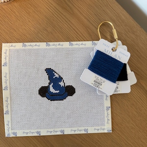 13 Mesh Beginner Needlepoint Kit w/ Threads and Needle - Mickey Sorcerer Hat - 2 inch Beginner Friendly Canvases - Disney Inspired