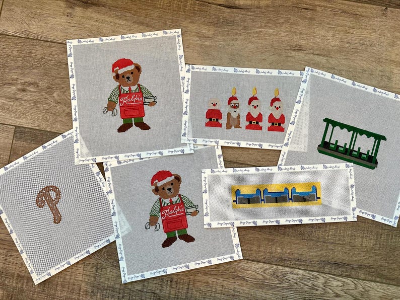 Phillies Pretzel Needlepoint Canvas – Beginner Baseball Ornament image 2