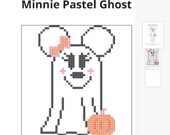 Wzór haftu krzyżykowego z motywem ducha Myszki Minnie – Pastel Halloween (do pobrania cyfrowego)