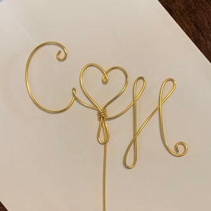 Custom Monogram Wedding Cake Topper Wire Rustic Engagement Initial Groom Decor Centerpiece Gold Party Birthday Anniversary Shower Free Ship image 6