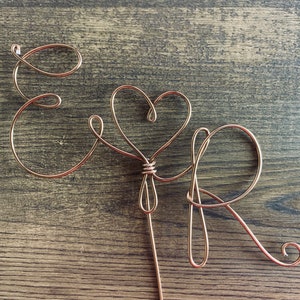 Custom Wedding Cake Topper Wire Rustic Gift Initials Heart Love Copper Gold Silver Birthday Shower Anniversary Party Decor **free shipping