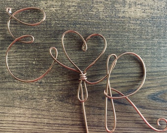 Custom Wedding Cake Topper Wire Rustic Gift Initials Heart Love Copper Gold Silver Birthday Shower Anniversary Party Decor **free shipping