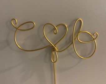 Custom Wire Wedding Cake Topper, Initials & Heart, Rustic Anniversary