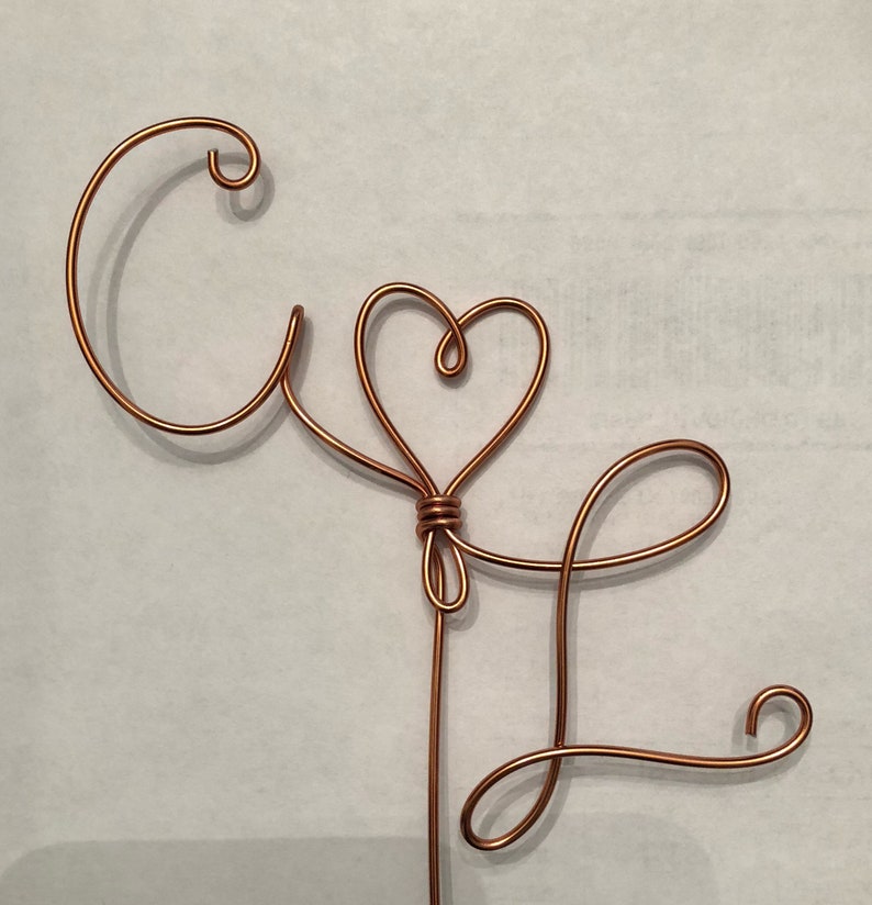 Custom Monogram Wedding Cake Topper Wire Rustic Engagement Initial Groom Decor Centerpiece Gold Party Birthday Anniversary Shower Free Ship image 3