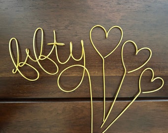 Fifty 50 Happy Birthday Number Wire Cake Topper Anniversary Party Decor Gold ** free ship