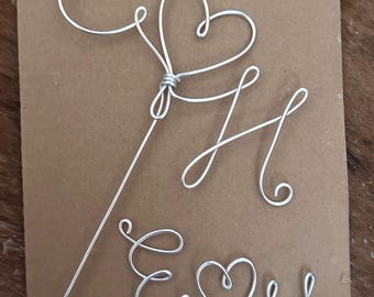 Keepsake Wedding Gift Monogram Custom Unique Cake Topper Wire Rustic Engagement Ornament Gold Party Birthday Anniversary Shower *Free Ship