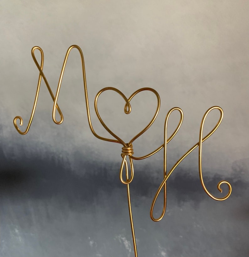 Custom Monogram Wedding Cake Topper Wire Rustic Engagement Initial Groom Decor Centerpiece Gold Party Birthday Anniversary Shower Free Ship image 5