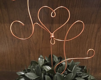 Custom Monogram Wedding Cake Topper Wire Rustic Country Initials Heart Anniversary Copper Gold Silver Birthday Shower **Free Shipping