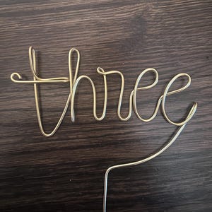 Wire Cake Topper: "Three" for Birthday, Smash, Anniversary Parties