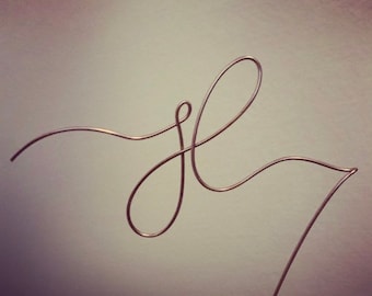 Custom Wire Wedding Cake Topper, Rustic Initial Heart