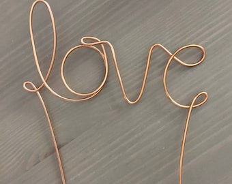 Rustic Wire 'Love' Cake Topper - Copper Wedding Decoration