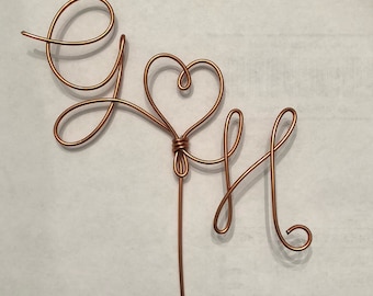 Custom Wedding Cake Topper Monogram Party Decor Wire Simple Gift Initials Heart Love Party Gold Birthday Shower **Free Shipping