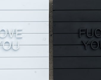 yin and yang - love you, fuck you - handcrafted wall art