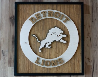 detroit lions on reclaimed wood