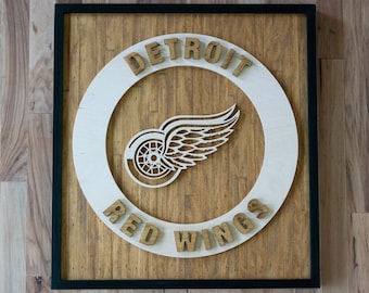 detroit red wings on reclaimed wood