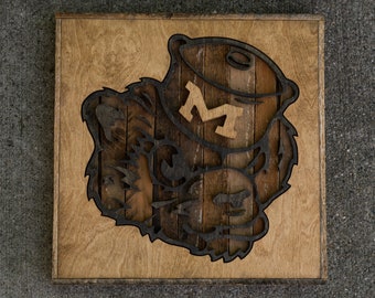 university of michigan wolverine on salvaged wood
