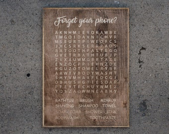 forget your phone bathroom word search sign